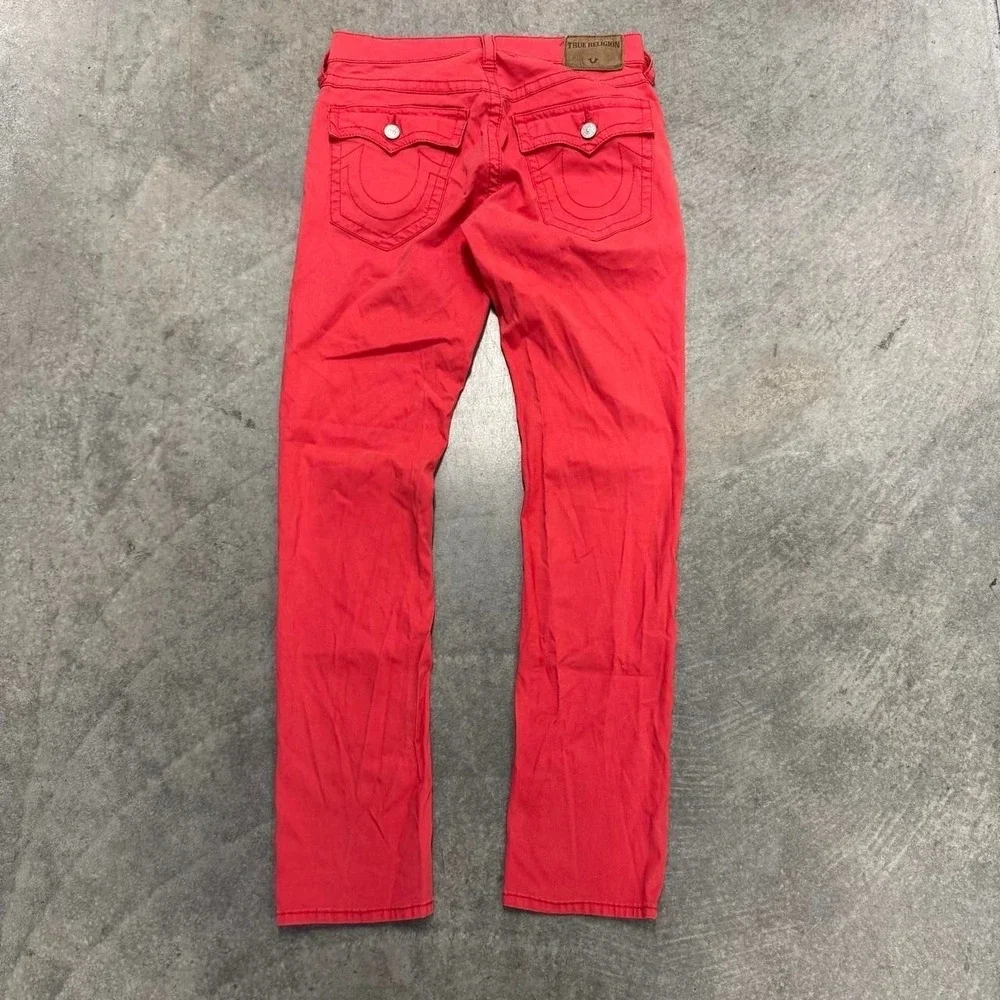 True Religion Geno Relaxed Slim Embroidered Y2K Salmon Pink Red